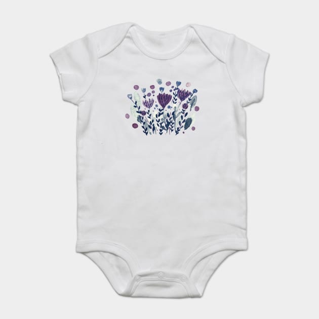 Watercolor whimsical flowers - purple and willow Baby Bodysuit by wackapacka